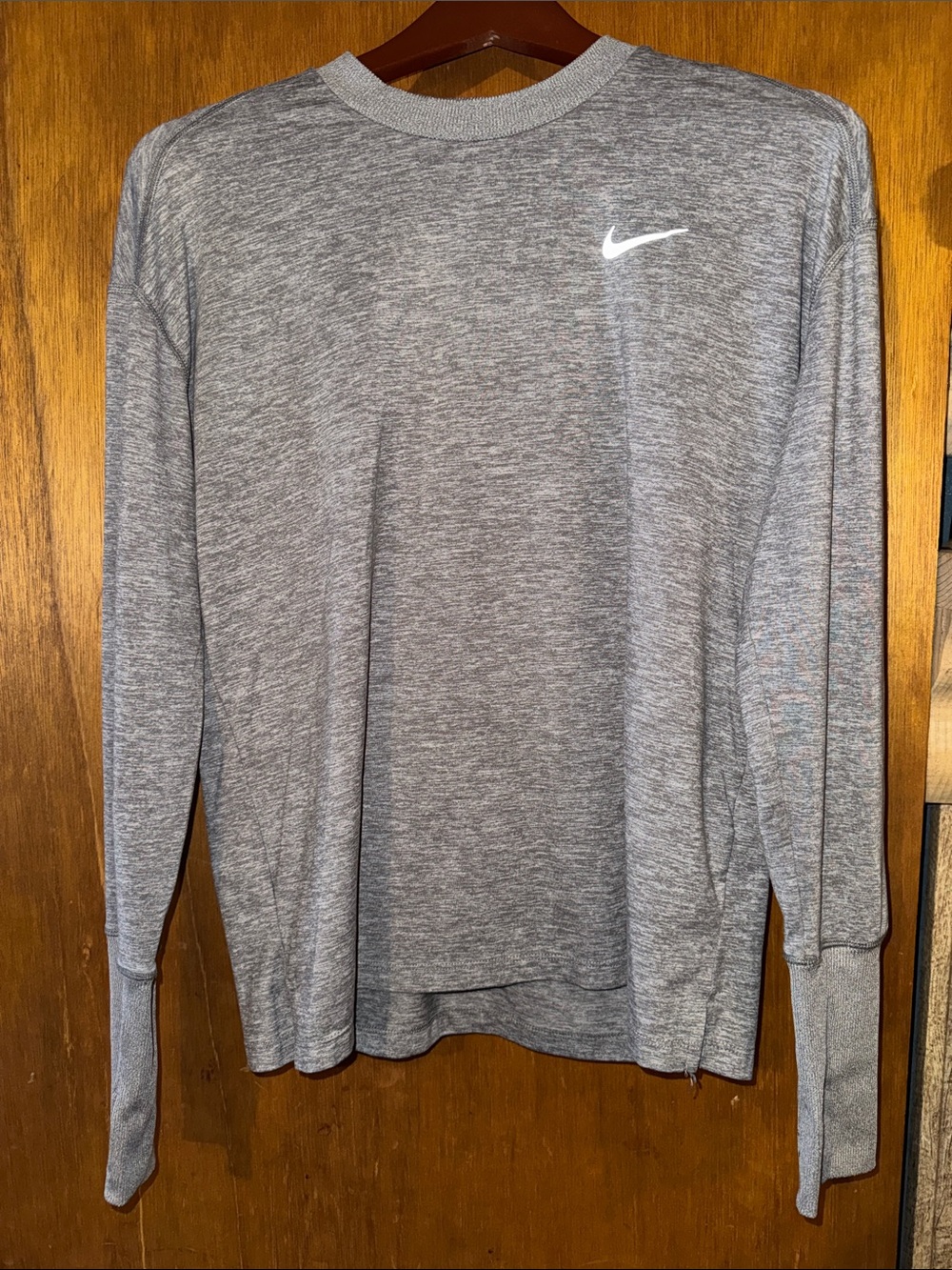 Nike Heather Gray Long-Sleeve Crew with White Swoosh